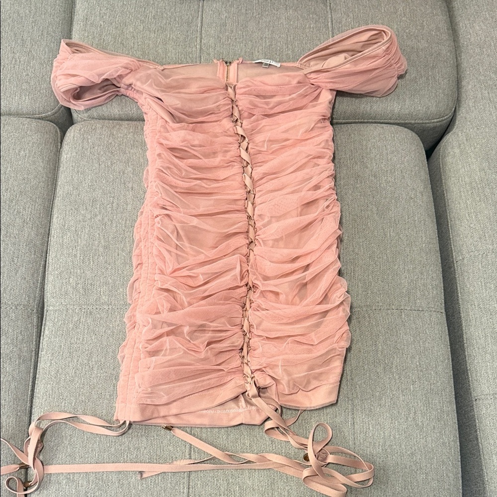 Pink Ruched Off-Shoulder Dress